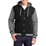 cotton fleece varsity jacket with hood - customizable