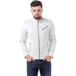 Men leather jacket with biker details